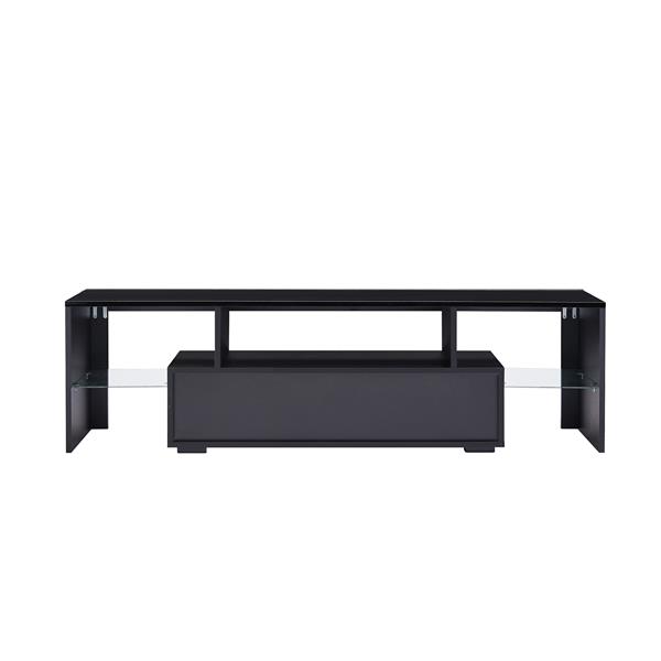 FashionTVstandTVcabinet,EntertainmentCenter,TVstationTV console,media console,with LEDlight belt,light belt remote control,toughenedglassshelf,metal handle,Canbeplaced in the living room,bedroom,black