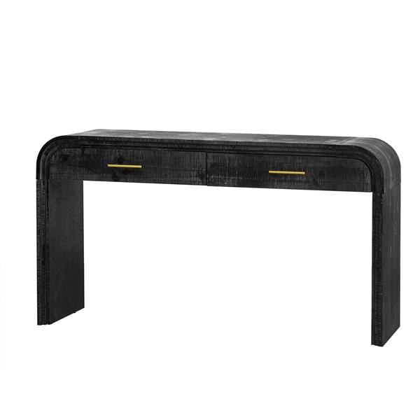 Unique Retro Silhouette Console Table with Open Style, Two Top Drawers for Entrance, Dinning Room, Living Room (Antique Black)