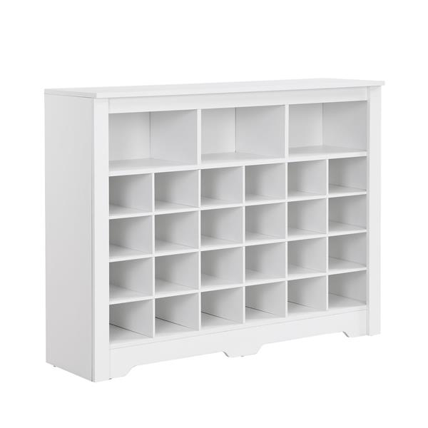 Sleek Design 24 Shoe Cubby Console, Modern Shoe Cabinet with Curved Base, Versatile Sideboard with High-quality for Hallway, Bedroom, Living Room, White