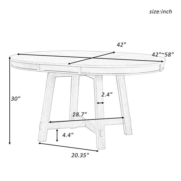 Farmhouse Round Extendable Dining Table with 16" Leaf Wood Kitchen Table (Oak Natural Wood + Antique White)