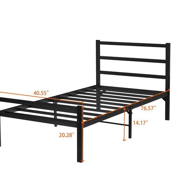 Twin Bed Frame with Headboard and Footboard, Bed Frame Platform with Storage Space, Heavy Duty Metal Bed No Box Spring Required, 11'' Under-Bed Storage, Anti-Slip, Noise Free, Black