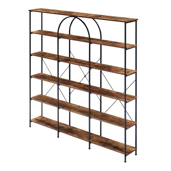 6 Tier Bookcase Home Office Open Bookshelf, Vintage Industrial Style Shelf with Metal Frame, MDF Board, Brown