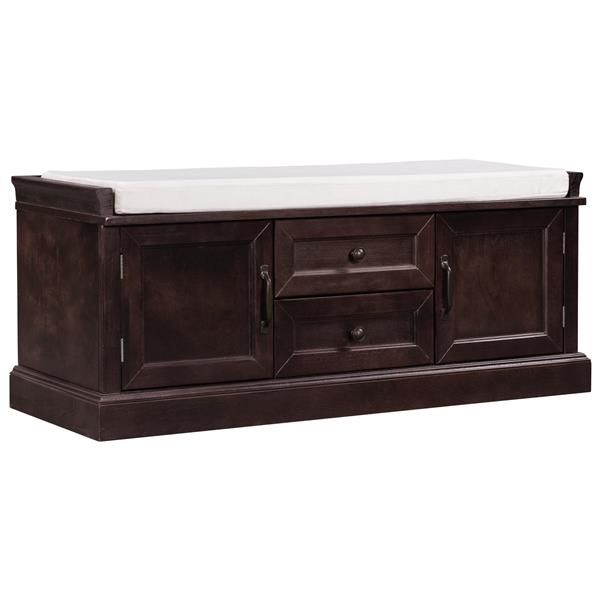 Storage Bench with 2 Drawers and 2 Cabinets, Shoe Bench with Removable Cushion for Living Room, Entryway (Espresso)