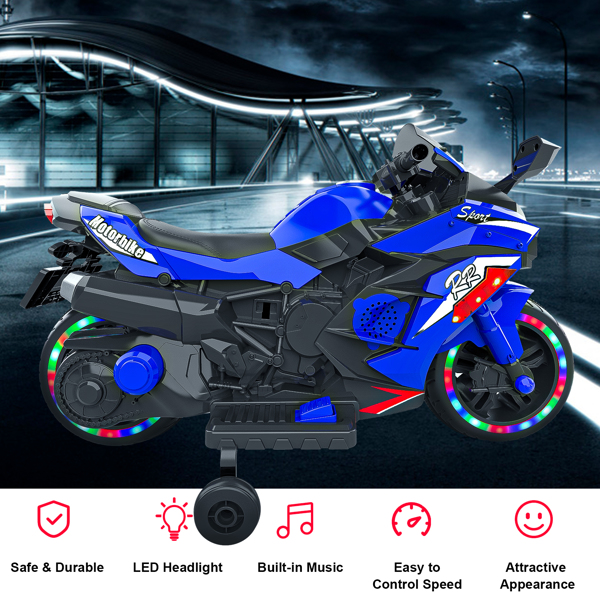 12V Electric Motorcycle for Kids, Powered Toy Motorcycle, Child Motorcycle Ride On with Light Wheels and Bluetooth Music (No shipping on weekends) (Temu, Walmart Amazon  prohibited)