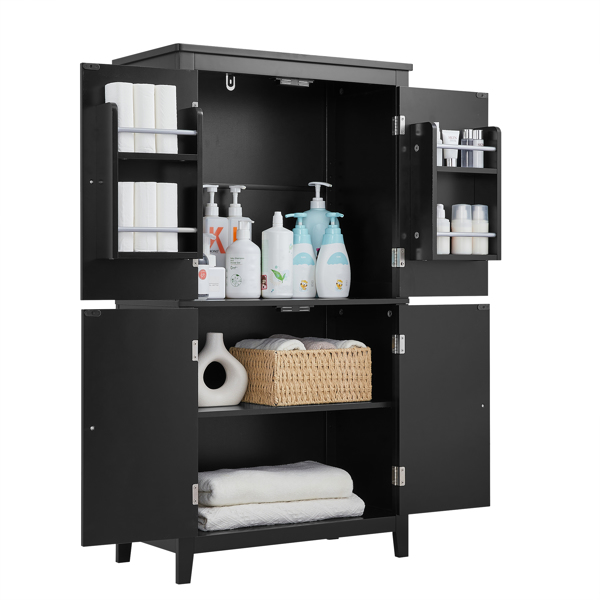 Elegant Bathroom Floor Storage Cabinet, Bathroom Storage Unit, Freestanding Cabinet with 4 Doors, Adjustable Shelves, Adaptable Shelves, Black 