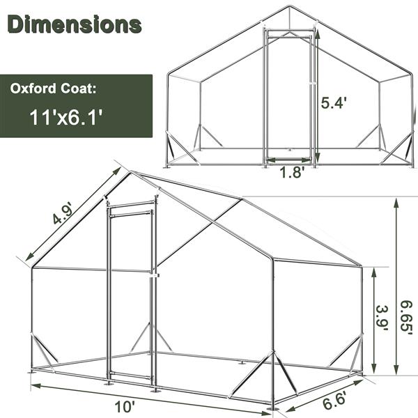 Large Metal Chicken Coop, Walk-in Chicken Run,Galvanized Wire Poultry Chicken Hen Pen Cage, Rabbits Duck Cages with Waterproof and Anti-Ultraviolet Cover for Outside(10' L x 6.6' W x 6.56' H)