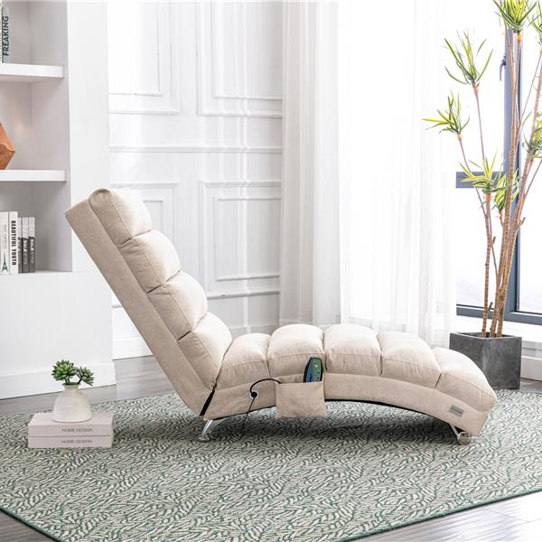 Linen Chaise Lounge Indoor Chair, Modern Long Lounger for Office or Living Room