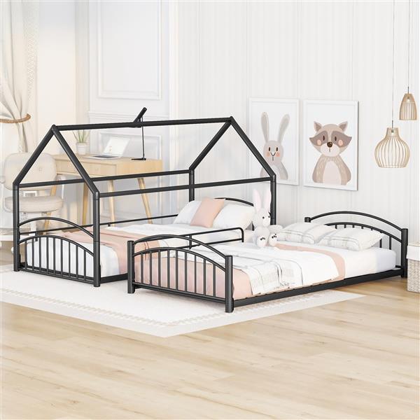 Twin Over Twin Metal Bunk Bed With Slide,Kids House Bed Black+Red