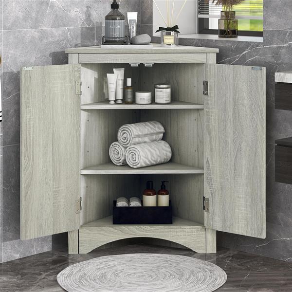 Oak Triangle Bathroom Storage Cabinet with Adjustable Shelves, Freestanding Floor Cabinet for Home Kitchen