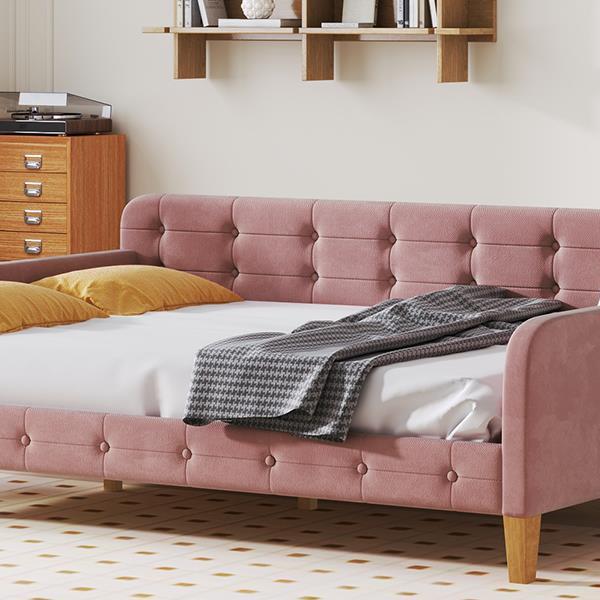 Full Size Upholstered Daybed with 4 Support Legs,Pink