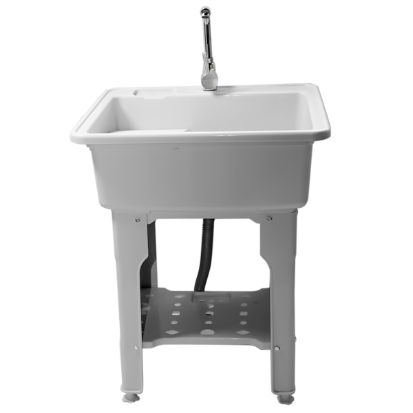 Gray Freestanding Plastic Utility Sinks Utility Sink Laundry Tub Outdoor Sink Drop in Deep Sink Kit with Inlet Pipe and Drain Pipe