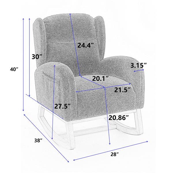 Fabric Rocking Chair With Packet Wood Legs,Green