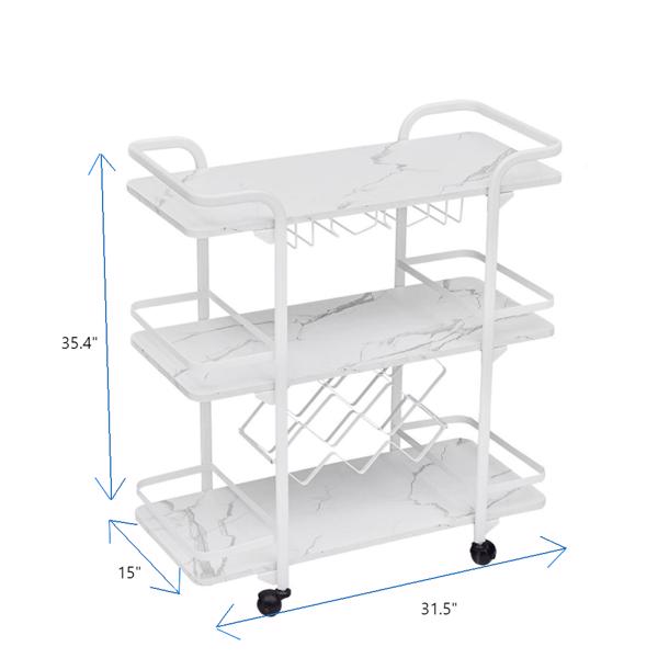 Painted Three-layer Bar Cart, With Wine Rack And Glass Holder, Suitable for Families And Small Gatherings, White