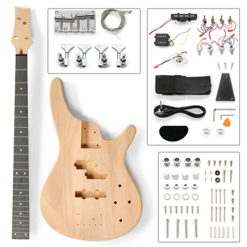 DIY 4 String IB Style Electric Bass Guitar Kits with Mahogany Body, Maple Neck and Accessories