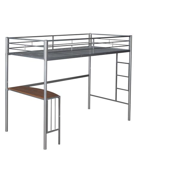 Twin Metal Loft Bed with Desk, Ladder and Guardrails, Loft Bed for Bedroom, Silver