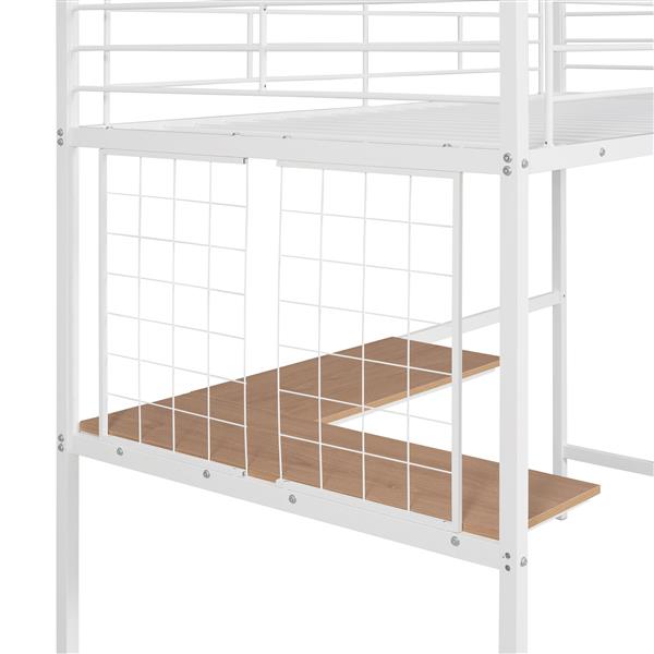 Twin Metal Loft Bed with Desk and Metal Grid,White