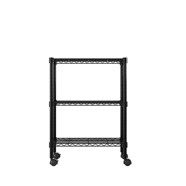 3-Layer Plastic Coated Iron Shelf with 1.5" Plastic Wheels 350*600*850 Black