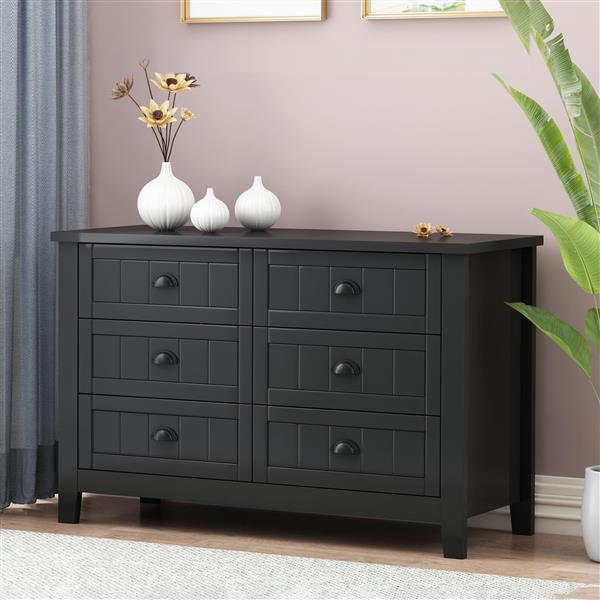 Drawer Dresser BAR CABINET side cabinet,buffet sideboard,buffet service counter, solid wood frame,plasticdoor panel,retro shell handle,applicable to dining room, living room, kitchen ,corridor,black