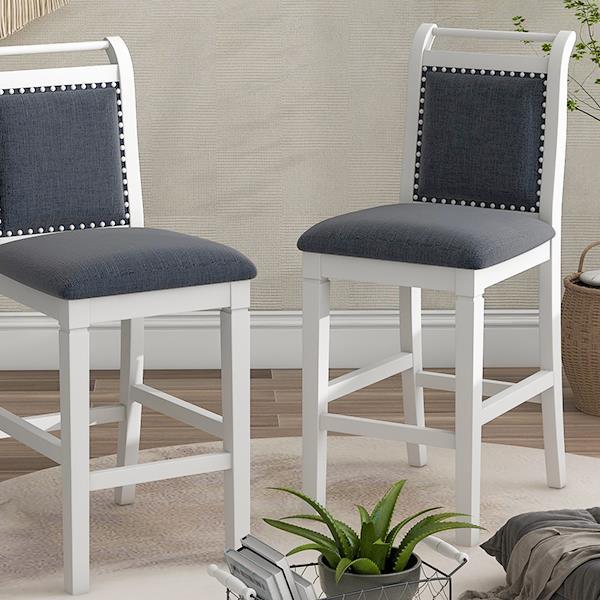 3-Piece Wood Counter Height Drop Leaf  Dining Table Set with 2 Upholstered Dining Chairs for Small Place, White+Gray