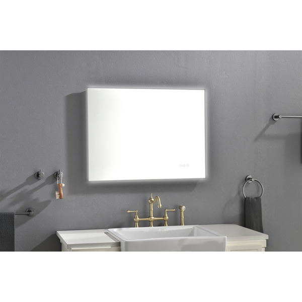 32x24 Inch LED Backlit Bathroom Mirror with Metal Frame, Wall Mounted Vanity Mirror with Smart Touch Button, Anti-Fog, Memory Function, 3 Colors, Stepless Dimmable Makeup Mirror(Horizontal/Vertical)