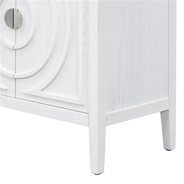 Retro Sideboard door with Circular Groove Design Round Metal Door Handle for Entrance, Dinning Room, Living Room (White)