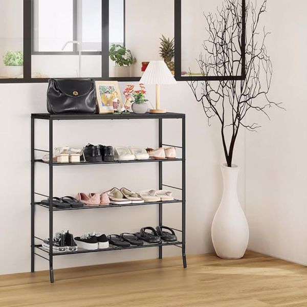  Entryway Shoe Rack Black Shoe Cabinet Free Standing Shoe Shelf 4 Tier Hallway Tall Shoe Rack for Entryway, Living Room, Large Capacity (Black)