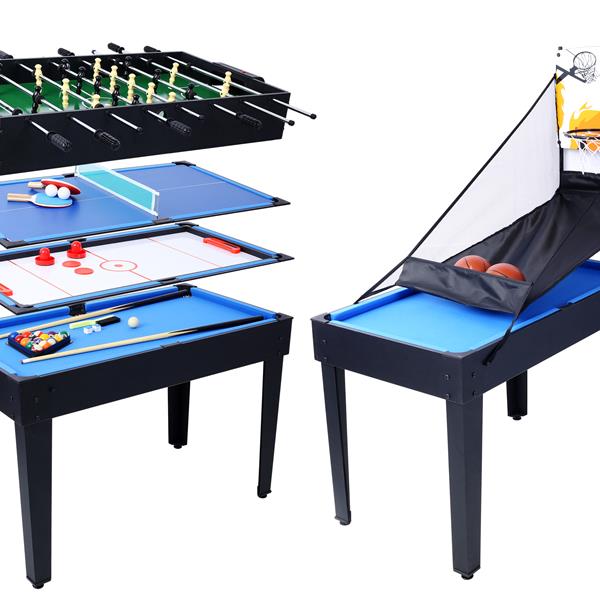 5-in-1 Multi-Game Table - Billiards, Push Hockey, Foosball, Ping Pong, and Basketball black/blue