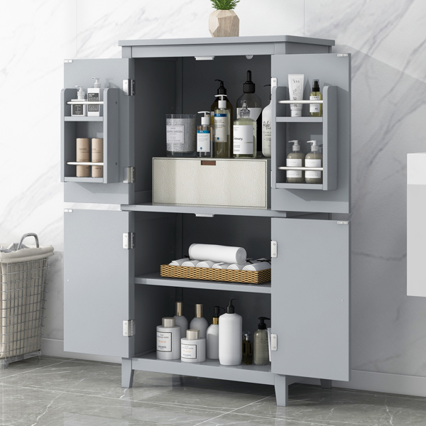 Bathroom Storage Cabinet, Cabinet with Two Doors and Drawers, Adjustable Shelf, MDF Board, Grey  