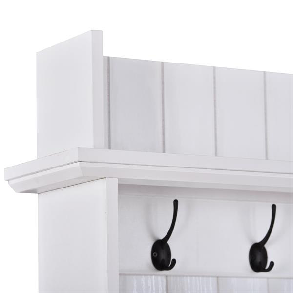 [VIDEO provided] Vintage Style 38.5" Wide Hallway Coat Rack with 5 Metal Hooks and 2 Large Drawers Hall Tree, Metal drawer Handles Entryway Bench Coat Hanger, White