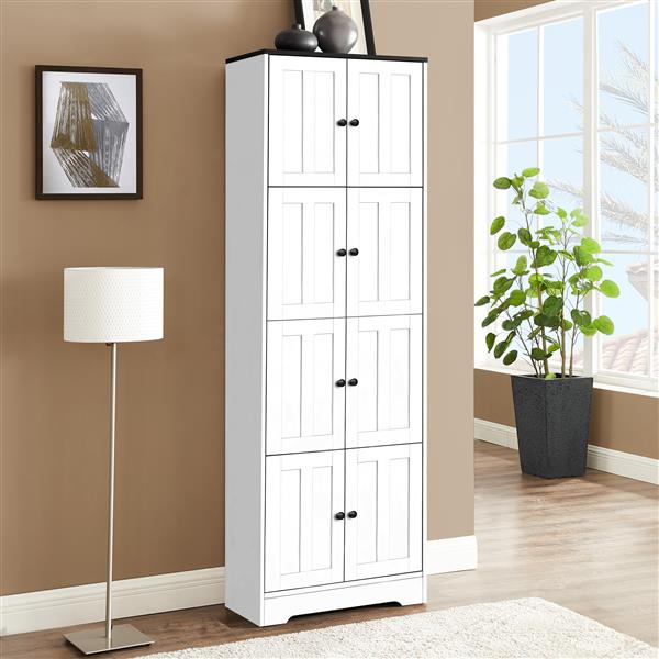 Tall Storage Cabinet with 8 Doors and 4 Shelves, Wall Storage Cabinet for Living Room, Kitchen, Office, Bedroom, Bathroom, White