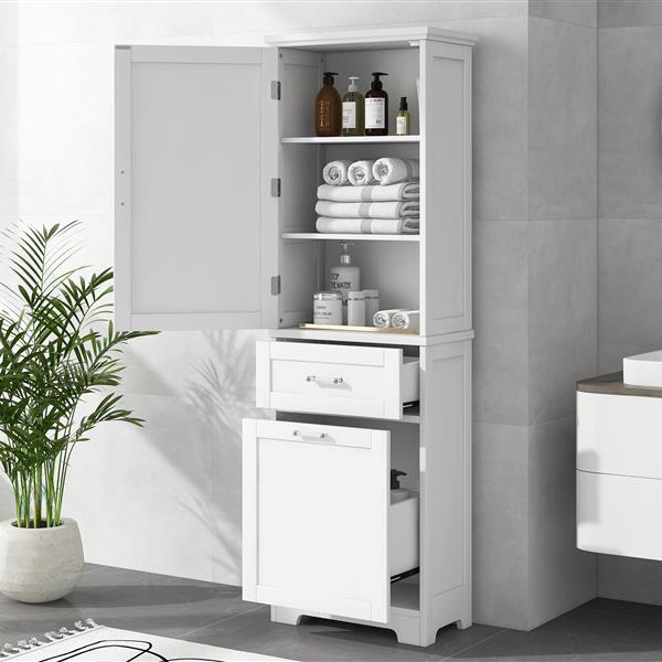 Tall Bathroom Storage Cabinet, Freestanding Storage Cabinet with Two Different Size Drawers and Adjustable Shelf, MDF Board with Painted Finish, White