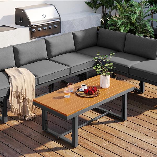 3-Piece Modern Multi-Functional Outdoor Sectional Sofa Set with Height-adjustable Seating and Coffee Table for Patio, Garden and Backyard (Grey)