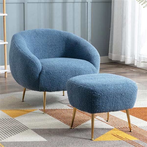 Modern Comfy Leisure Accent Chair, Teddy Short Plush Particle Velvet Armchair with Ottoman for Living Room