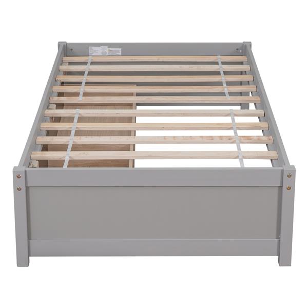 Twin Bed with 2 Drawers, Solid Wood, No Box Spring Needed ,Grey