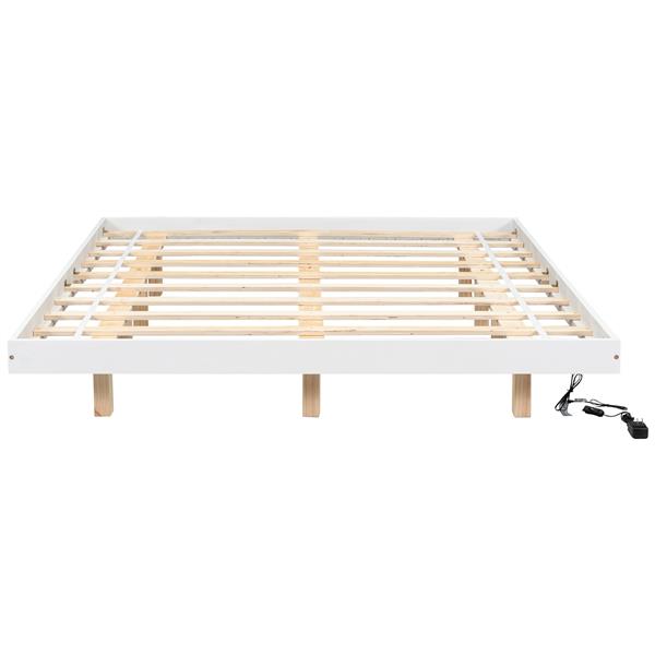 Queen Size Floating Bed with LED Lights Underneath,Modern Queen Size Low Profile Platform Bed with LED Lights,White