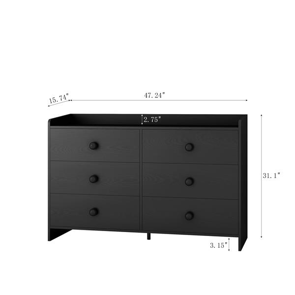 Chest of Drawers black Dresser , 6 Drawer Chest with Wide Storage, Modern Contemporary 6-Drawer Cabinet,  Dresser for Bedroom Living Room Hallway