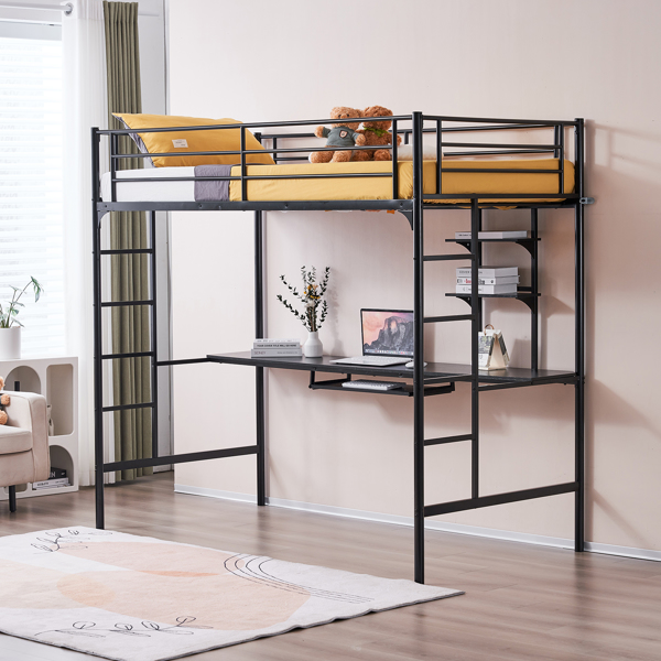 198*97.79*182cm With Table Shelf Elevated Bed Iron Bed Black