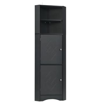 Tall Bathroom Corner Cabinet,  Storage Cabinet with Doors and Adjustable Shelves, MDF Board, Black