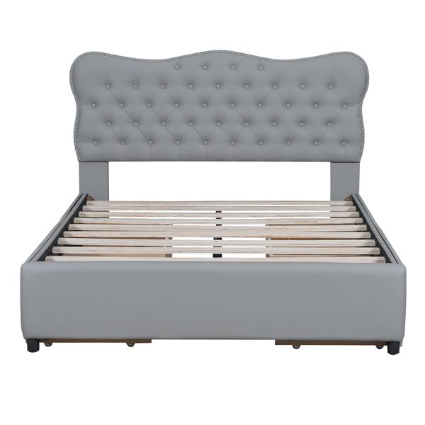 Full Size PU Leather Upholstered Platform Bed with 4 Drawers, Gray