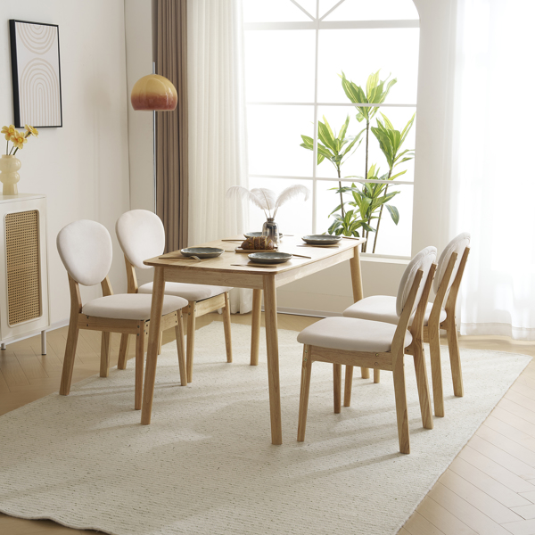 Disassembly rubber wood soft package wood color dining table and chair set 1 table 4 chair beige cushion rectangular