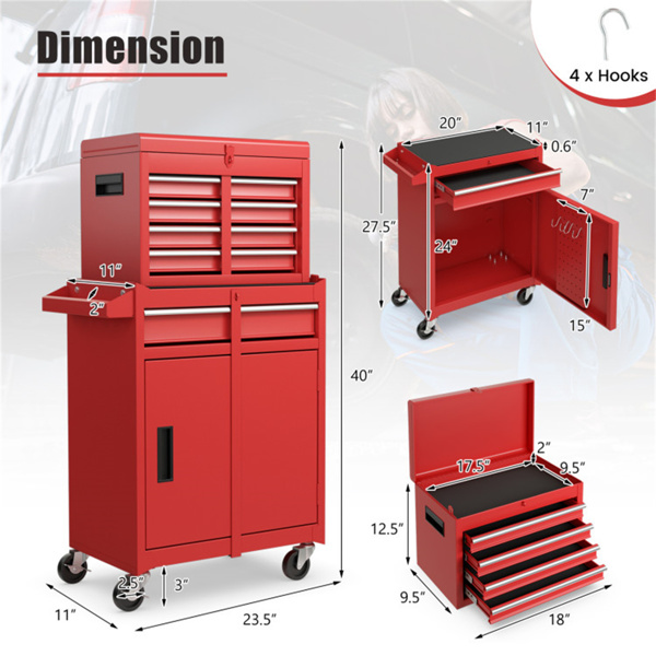 Rolling Tool Chest with 5 Sliding Lockable Drawers