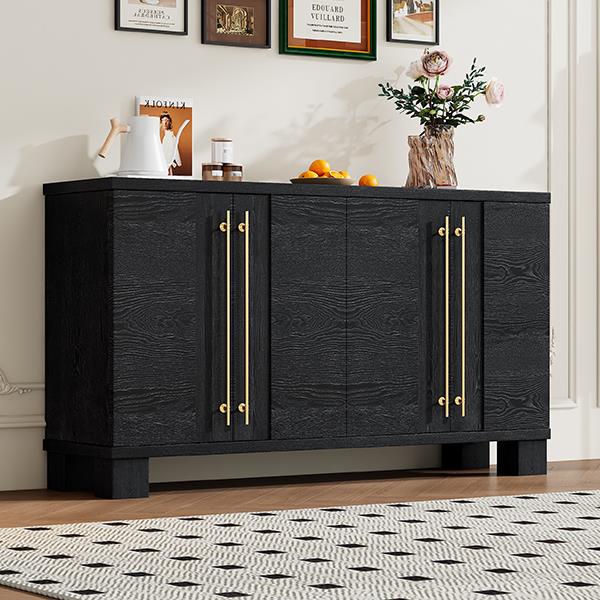 Wood Traditional Style Sideboard with Adjustable Shelves and Gold Handles for Kitchen, Dining Room and Living Room (Black)