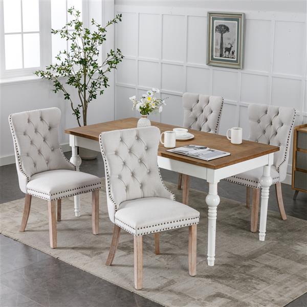 Modern, High-end Tufted Solid Wood Contemporary Flax Upholstered Dining Chair with Wood Legs Nailhead Trim 2-Pcs Set,Gray, SW6801BG