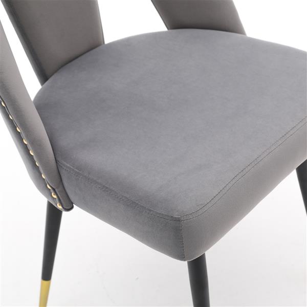 Furniture, Collection Modern | Contemporary Velvet Upholstered Dining Chair with Nailheads and ld Tipped Black Metal Legs, Gray，Set of 2