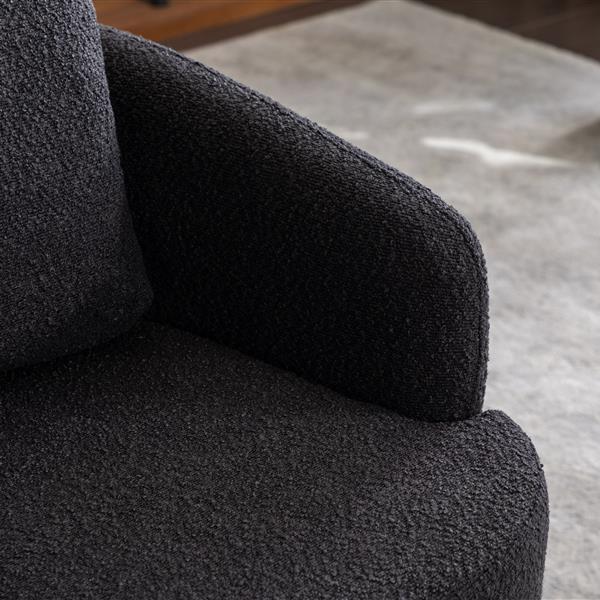 035-Boucle Fabric Swivel Chair With Soild Wood Round Brown Base Leg,Black