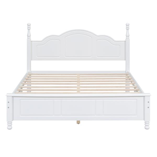 Queen Size Wood Platform Bed Frame,Retro Style Platform Bed with Wooden Slat Support,White