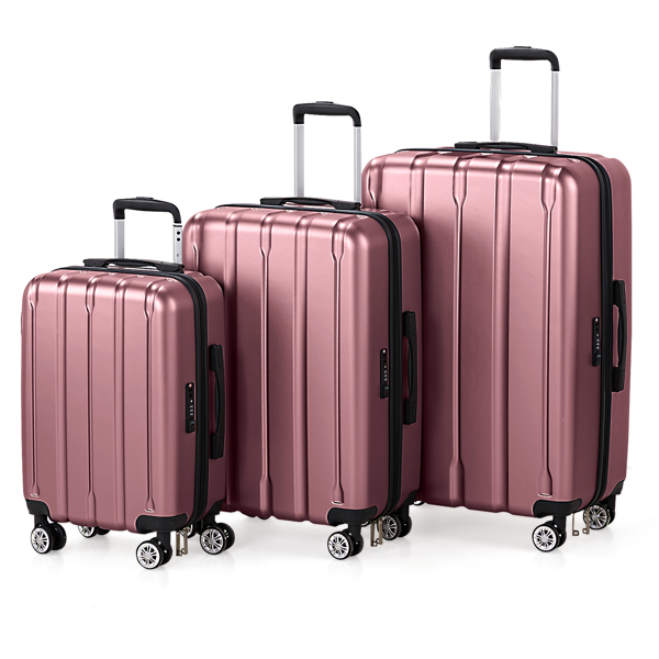 FCH 3-in-1 suitcase vertical stripes trolley case 20in 24in 28in ABS PC fashion color 02-wine red