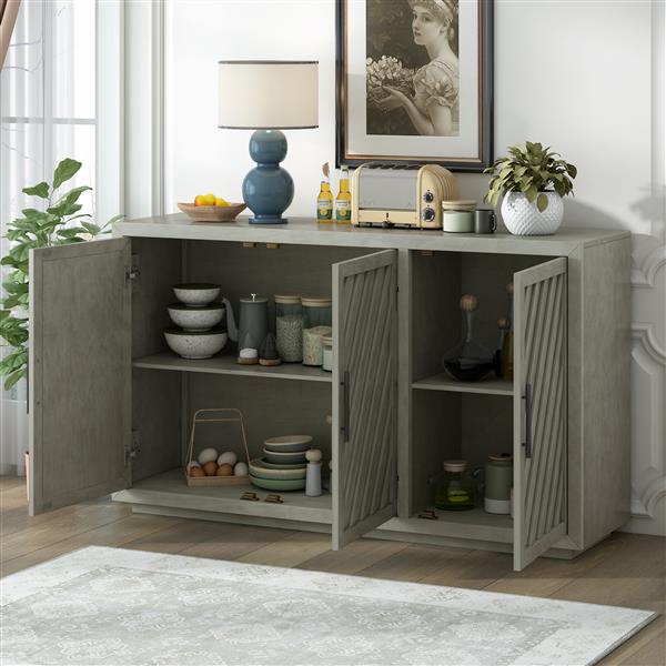 3-Door Large Storage Retro Sideboard with Adjustable Shelves and Black Handles for Kitchen, Dining Room and Living Room (Antique Gray)