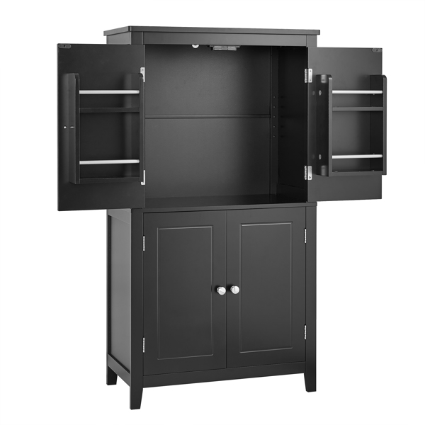 Elegant Bathroom Floor Storage Cabinet, Bathroom Storage Unit, Freestanding Cabinet with 4 Doors, Adjustable Shelves, Adaptable Shelves, Black 