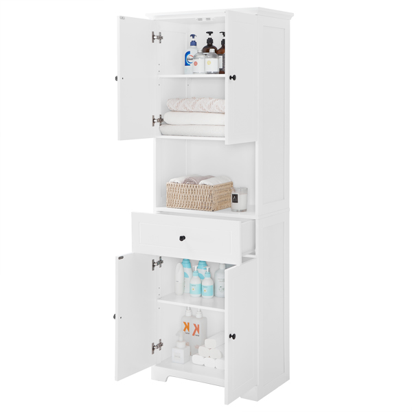 Tall Bathroom Cabinet with Four Doors, Large Storage Space Open Shelve, Upper Storage Cabinet, White 